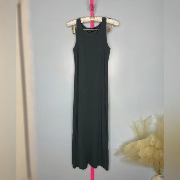 Quince Tencel Rib Knit Dark Olive Tank Midi Dress size medium - Picture 3 of 7